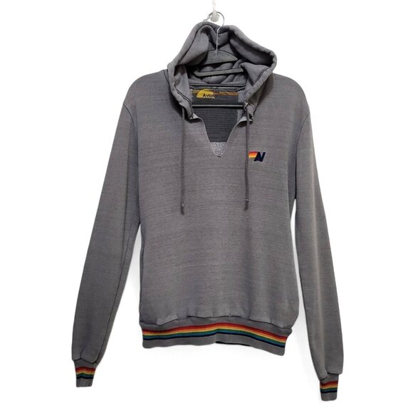 AVIATOR NATION Prism Split Neck Hoodie Grey Embroidered Logo Pullover Sweatshirt - Picture 11 of 11